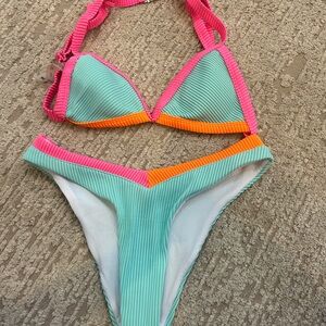SHEIN Pink and Mint Bikini Set